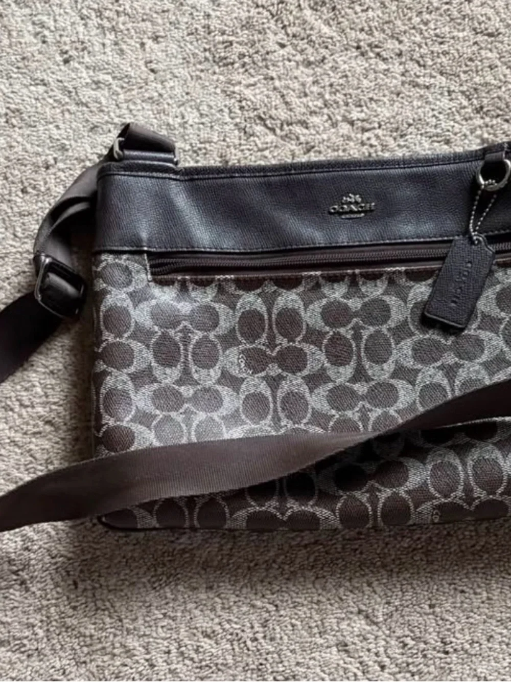 Coach Men's Monogram Messenger Bag in Dark Brown and Black